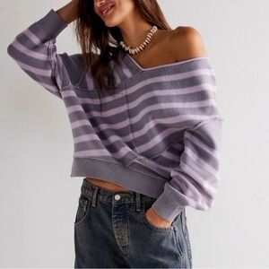 Free People We The Free Crossroads Striped‎ Pullover Sweater Small Lilac Combo